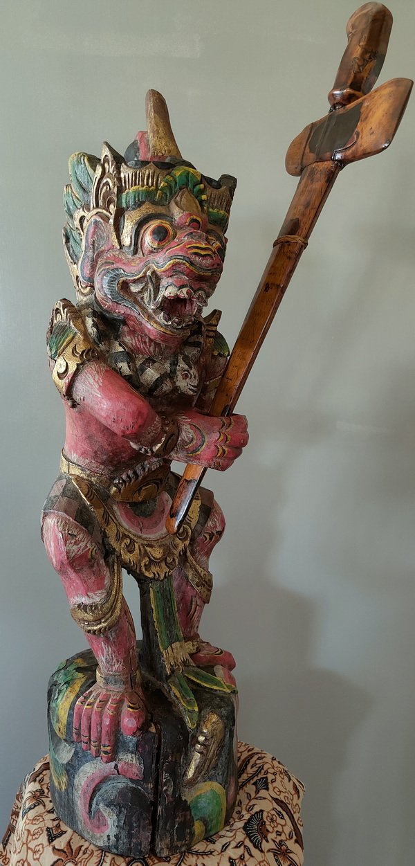 Wooden Carved Keris Holder showing a figure of Hanuman