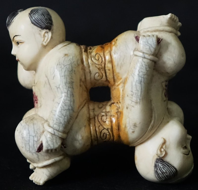 Antique Chinese Ivory Figure Twin Boy Acrobats